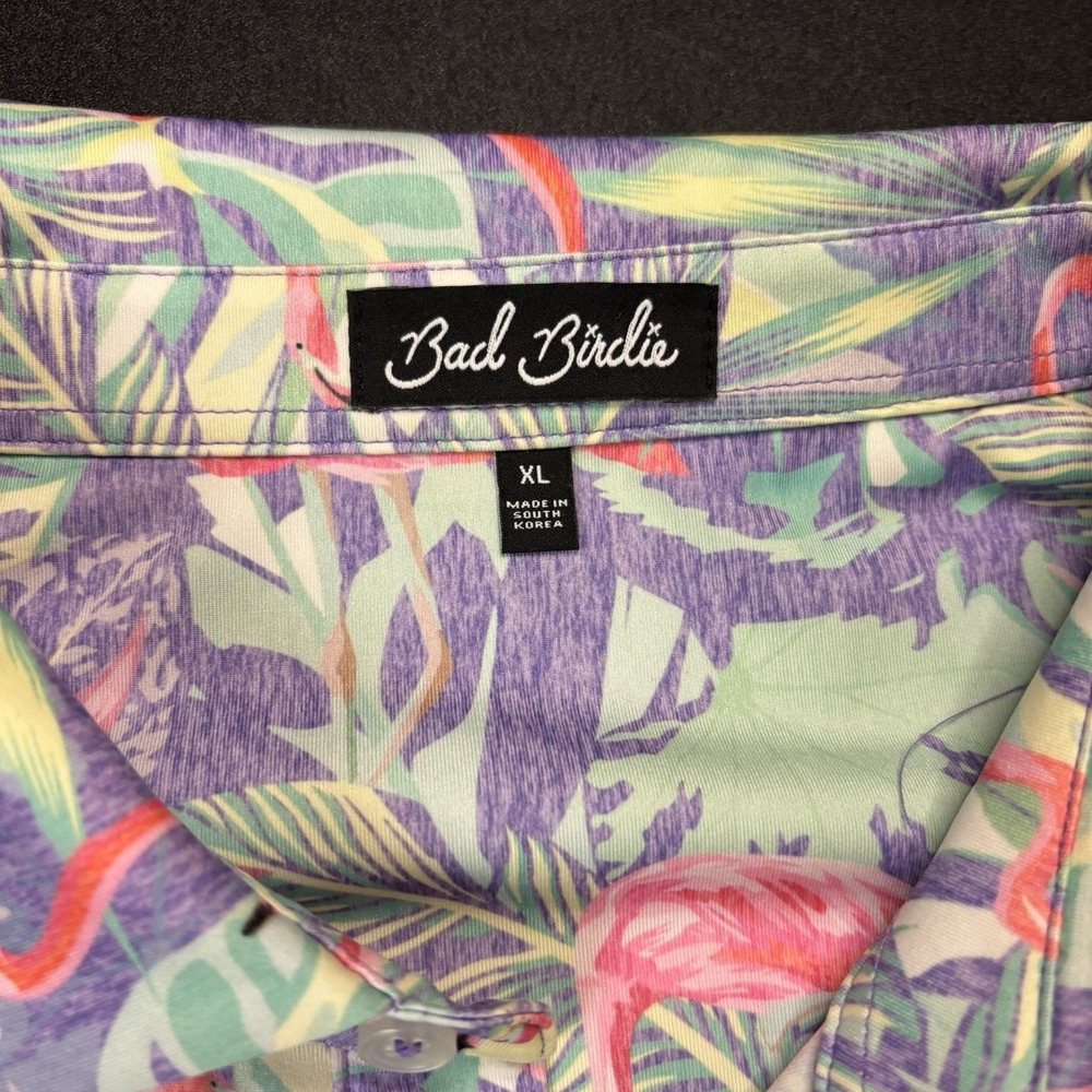 Bad Birdie Performance Polo Shirt Men's XL Flamingo All Over Print Floral Golf - Picture 4 of 11